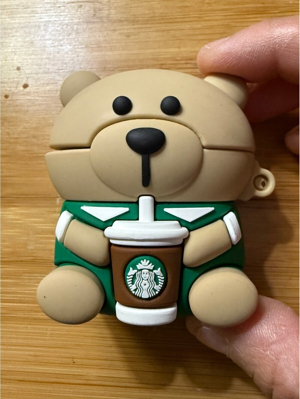 Bear with Coffee Cup Silicone Starbucks Keychain Airpods gen 1 -2 case bag charm
